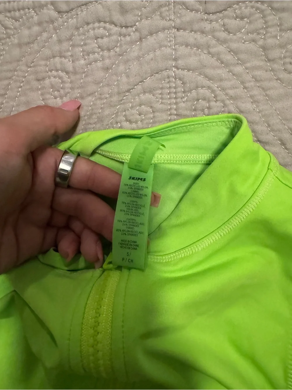 NWOT SKIMS Neon Green Zip Front One Piece Swimsuit